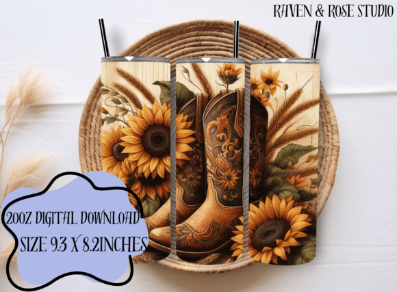 Download Sunflower Cowgirl Boots Tumbler 20oz - Premium Bundle