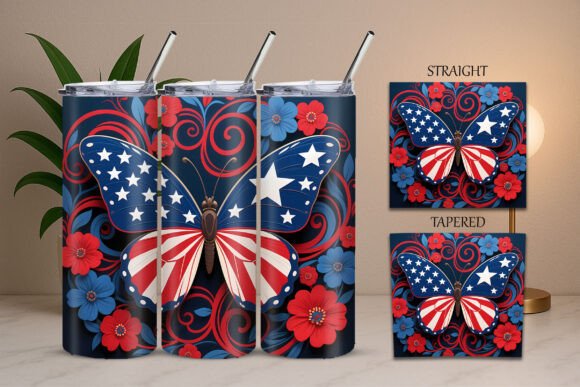 Download Flag Butterfly 4th of July Tumbler 20oz - Premium Bundle
